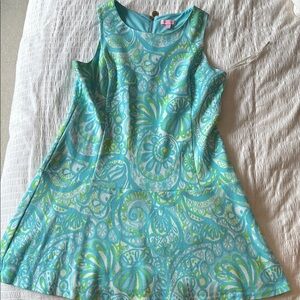 Lilly Pulitzer Green and Blue A-Line Dress Sleeveless Crew Neck